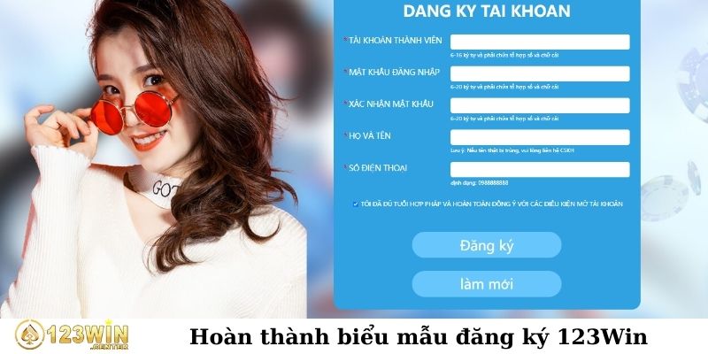 Hoàn thành biểu mẫu khi đăng ký 123Win