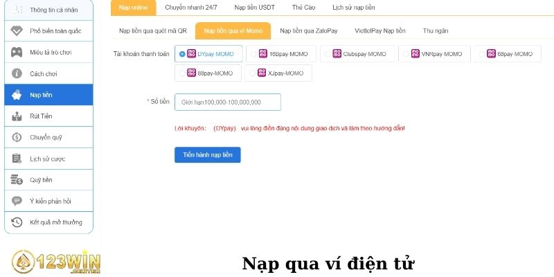 Nạp qua ví điện tử